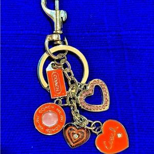 Coach Orange and Pink Heart Keychain Charm